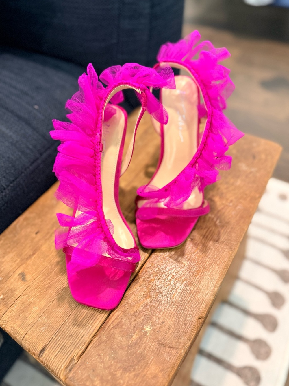 Betsey Johnson Hot Pink Ruffle Strap High Heels Size 8 Womens - Picture 1 of 6